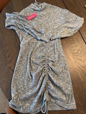 Xhilaration Heather Gray Ribbed Sweater Dress Ruched Front Mock Neck Size S NWT