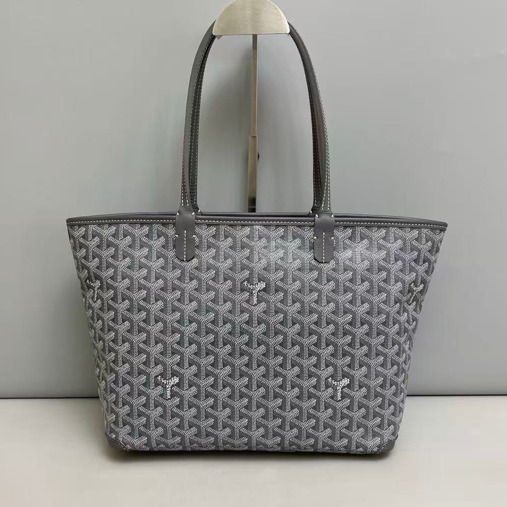 Goyard Monogram Canvas Tote Shoulder Bag Gray Silver Women Classic