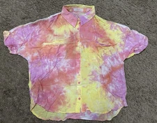 Tie Dye Pink Yellow Long Sleeve Button Down Shirt - Large By Elodie A-32