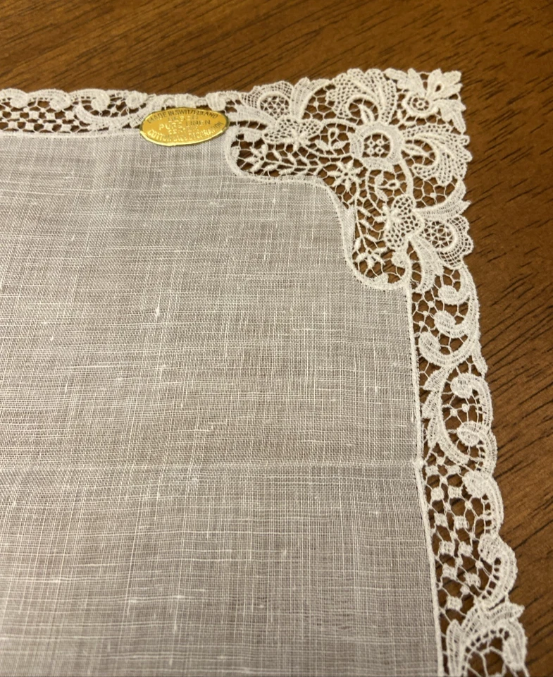 NEW Desco Pure Linen Ivory Handkerchief Wedding 11" Square Vintage Switzerland - Imagem 3 de 4