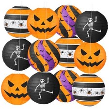Halloween Paper Lanterns - 12 PCS Hanging Paper Halloween Set