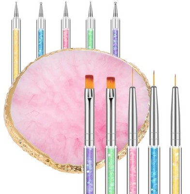 Resin Nail Art Palette with 5 Double-Ended Brushes Set for Gel Polish Design
