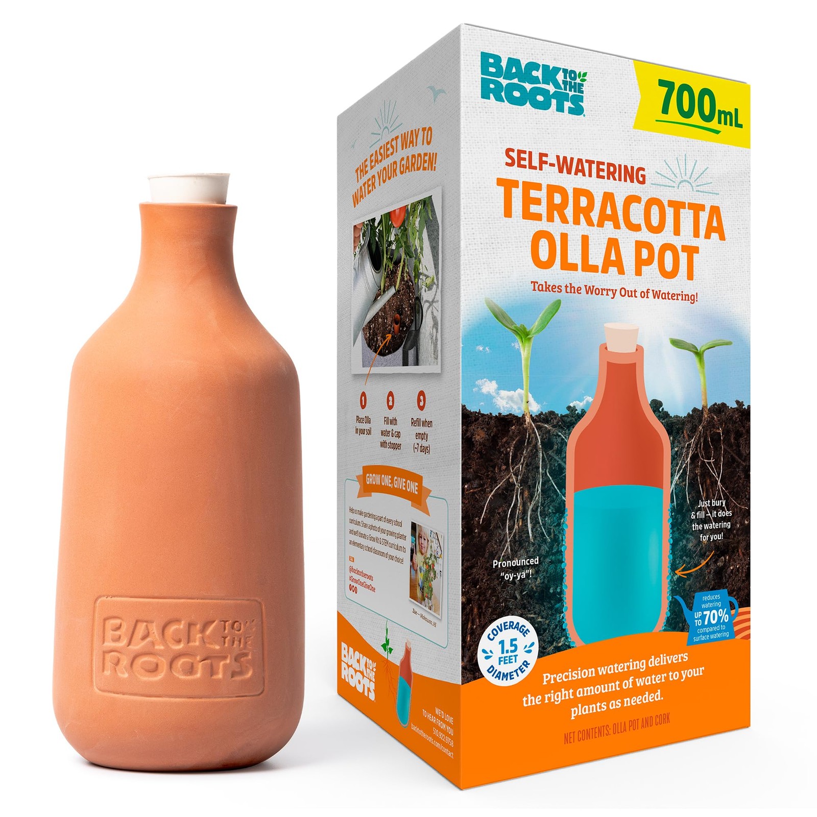 Back to the Roots Self-Watering Terracotta Olla Pot, Small, 1pk Pot