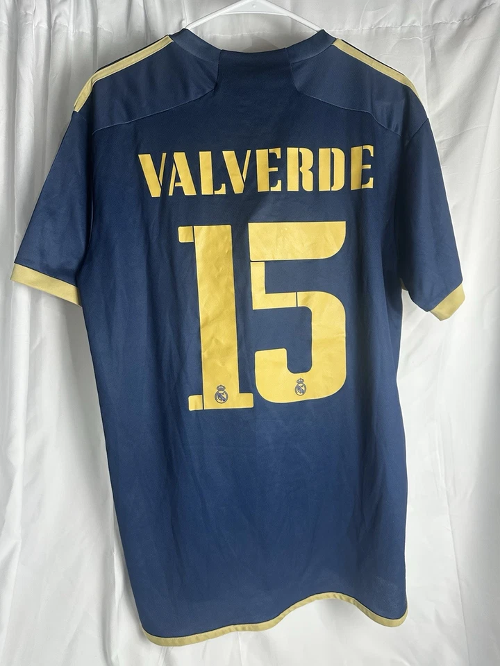 Camiseta Oficial Adidas Real Madrid 23 24 Visitante Auténtica Azul y Dorado Foto 2 de 2