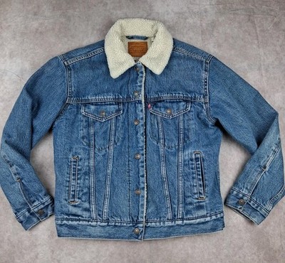 Levis Premium Sherpa Trucker Jacket Mens Small Blue Medium Wash Big E Type 3