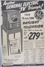 Vintage 1949 GE GENERAL ELECTRIC 806 TV Television Newspaper Print Ad