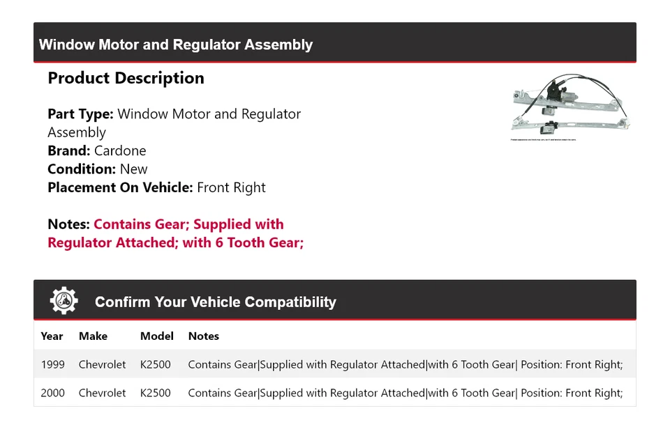 Motor/regulador Cardone para janela Chevrolet K2500 1999-2000 - Imagem 2 de 4