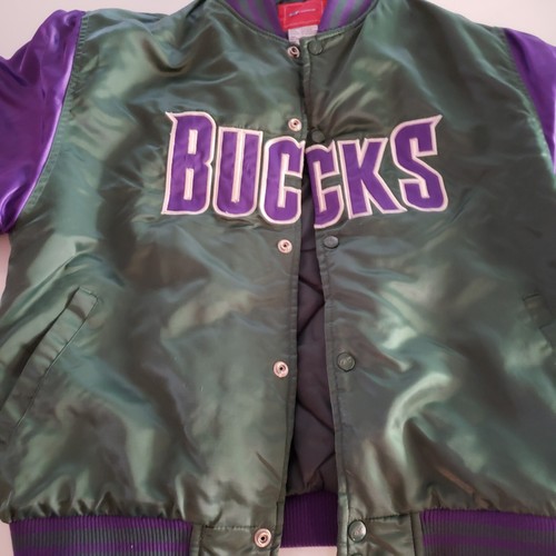 Veste Reebok vintage Milwaukee Bucks satin NBA taille XL homme adulte violet vert - Photo 10 sur 19