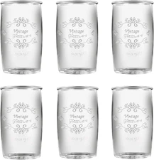 Vintage Drinking Glasses set of 6 Artisan Crafted 20 Oz Premium Clear Glassware