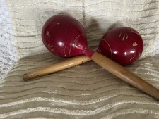 Vintage maraca musical shaker instrument - carved design- 2