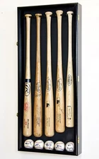 5 Baseball Bat Display Case Black Wall Mounted MLB Ball Frame Cabinet Shadow Box