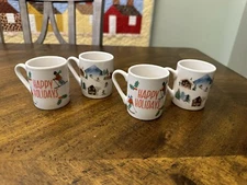 Harvest Green Studio Christmas Skiiing Happy Holidays ESPRESSO Cups Mugs Set