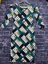 Cato Midi Dress Women XS Black Beige Teal Yellow Vibrant Geometric Office Career