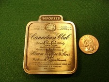 VERY NICE VTG 1975 PEWTER BELT BUCKLE - "IMPORTED CANADIAN CLUB, C.C." WHISKY