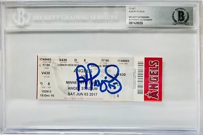 Albert Pujols Signed 600th HR Game Ticket 6/03/17 Beckett BAS 00014288059