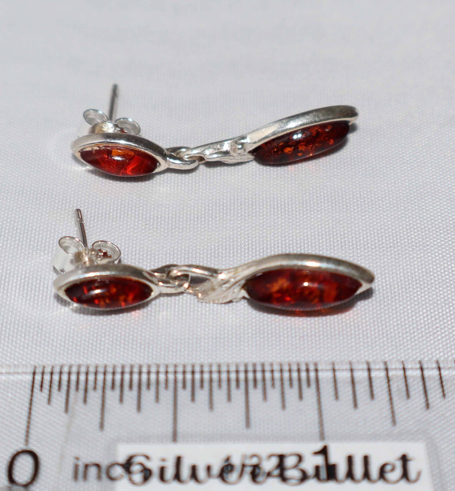 Sterling Silver Amber Drop Dangle Post Earrings - image 6