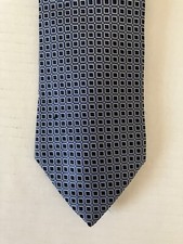 Jones New York Men's Necktie Tie Silk Blue Silver Geometric Squares Made in USA