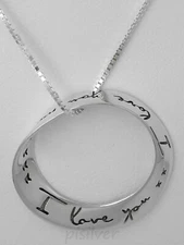 Sterling Silver I Love You More Eternity Infinity Mobius Circle Pendant Necklace