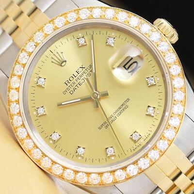 Rolex Uomo Datejust 18K Oro Carati Diamante Lunetta/Acciaio