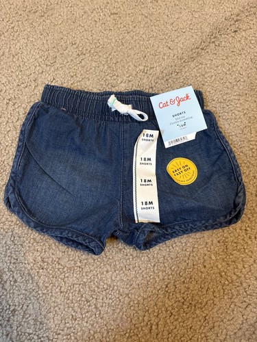 Cat & Jack Girls' Size 18 months Dark Blue 100% Cotton Knit Shorts w/ Drawstring - 第 1/2 張圖片