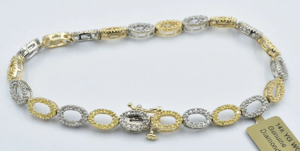 PULSERA TENIS DIAMANTE 2.64 Cts GENUINA ORO 14k DOS TONOS - Nueva Con Etiqueta Foto 2 de 4