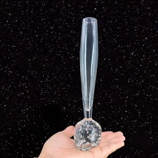 Art Glass Vase Clear Tall With Round Orb On Bottom With Small Bubbles Glass Vase
