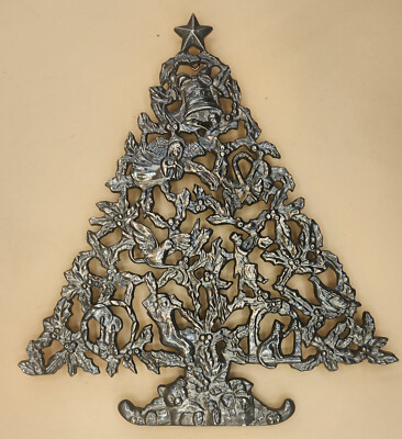 9" Silver Plated Christmas Tree Trivet/Wall Hanging Rubber Feet, EUC | eBay