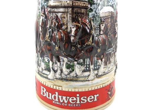 Birra Budweiser Stein Clydesdales Serie C Edizione 1987 Ceramica Rilievo Vintage - Foto 9 di 11