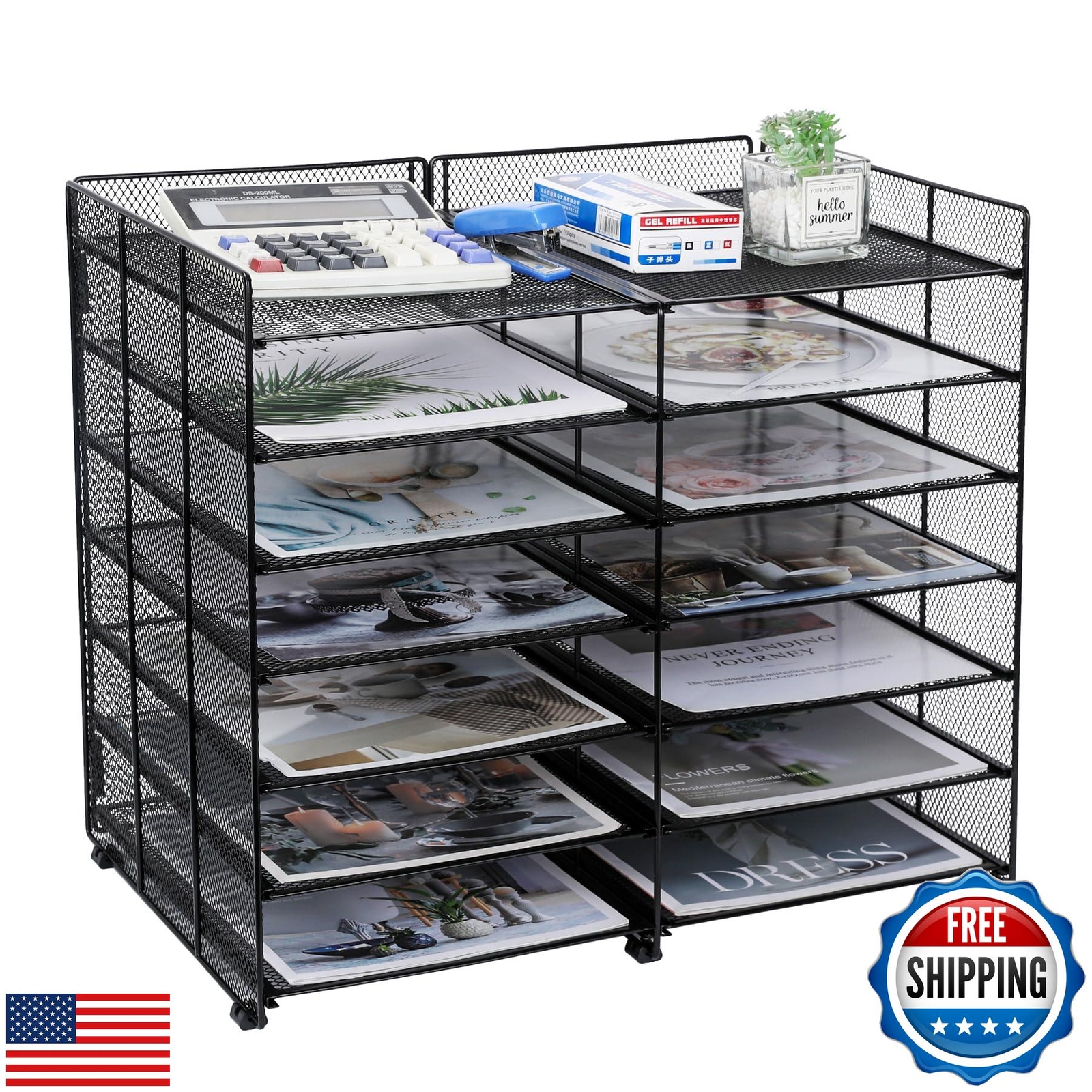 TQVAI 7-Tier Adjustable Desktop File Organizer Mail Sorter for Countertop Literature Storage-image