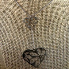 Stainless Steel Double Silver Heart 16"- 18" Pendant Necklace