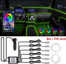 8m Rgb Led Car Interior Fiber Optic Neon El Wire Strip Atmosphere Light Kit App