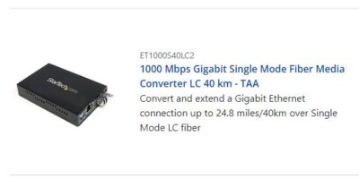 Startech Gigabit Ethernet to Single mode LC fiber Media Converter - 40KM