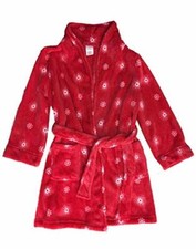 Girl's Red Luxe Fleece Winter Snowflakes Red Bathrobe, Robe, Size Medium 7/8