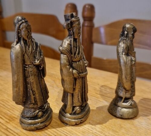 Vtg Fu Lu Shou - Trio Solid Heavy Bronze Brass Chinese Immortals Gods - Picture 2 of 11