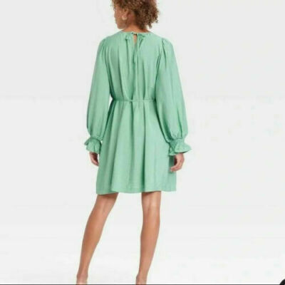 green tent dress Tent Dress w Pleated Waist