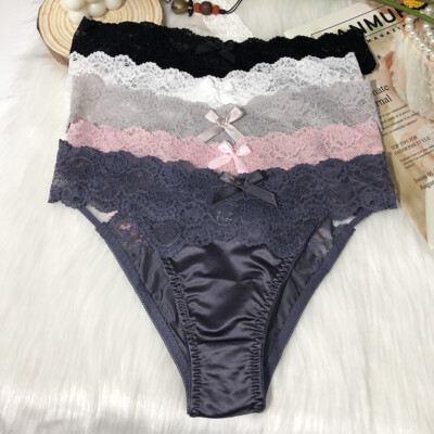 5 Packs Lot Womens Satin Panties Briefs French Lace Waist String Bikinis Thongs