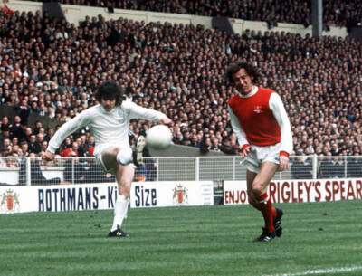 Leeds United Peter Lorimer crosses past Bob McNab Historic Old Photo