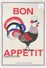 French Cotton Kitchen Dish/Tea Towel - Bon Appetit - Rooster - Made in France