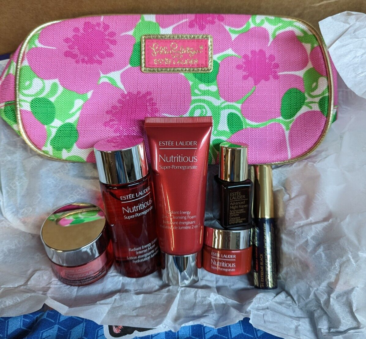 pc ESTEE LAUDER NUTRITIOUS SUPER-POMEGRANATE GIFT SET Lilly Pulitzer Bag  New#1