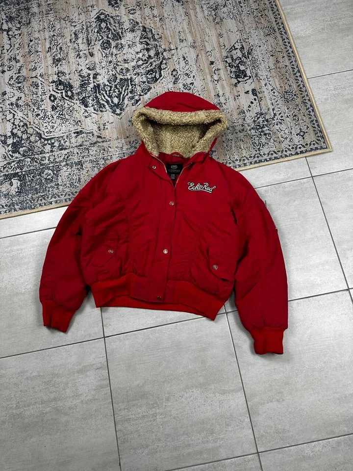 Crazy Thick Ecko Unltd Red Fur Y2K Rap SK8 Bomber Jacket Size XL - Image 3 of 4