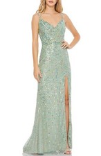 Mac Duggal 10702 Sparkling Sequin Strappy Back Gown SZ 8 ($358) Sage