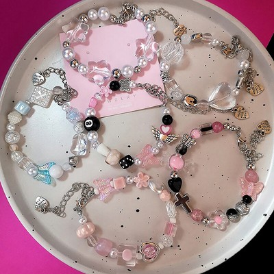 Goth Harajuku Cute Y2k Handmade Aesthetic Heart Star Charm Beads Bracelet