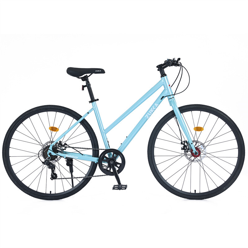 7 Speed Hybrid Bike Disc Brake 700C Road Bike for Men Women's City Bicycle-Blue