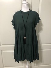 Flutter Sleeve Green Tiered Dress S
