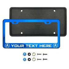 Custom Laser Etched Blue Stainless Steel License Plate Frame Silicone Back Guard