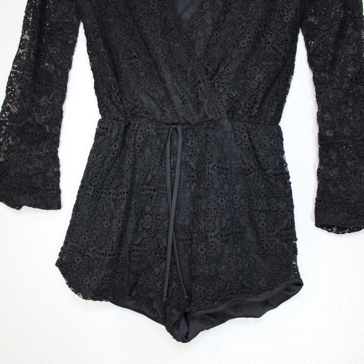 Interi Lace Romper Size Small Black One Piece Flare Sleeve