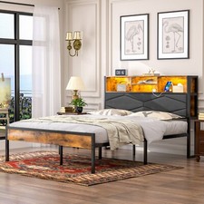 Twin Full Queen Size Bed Frame Metal Platform with Upholstered Headboard Outlets