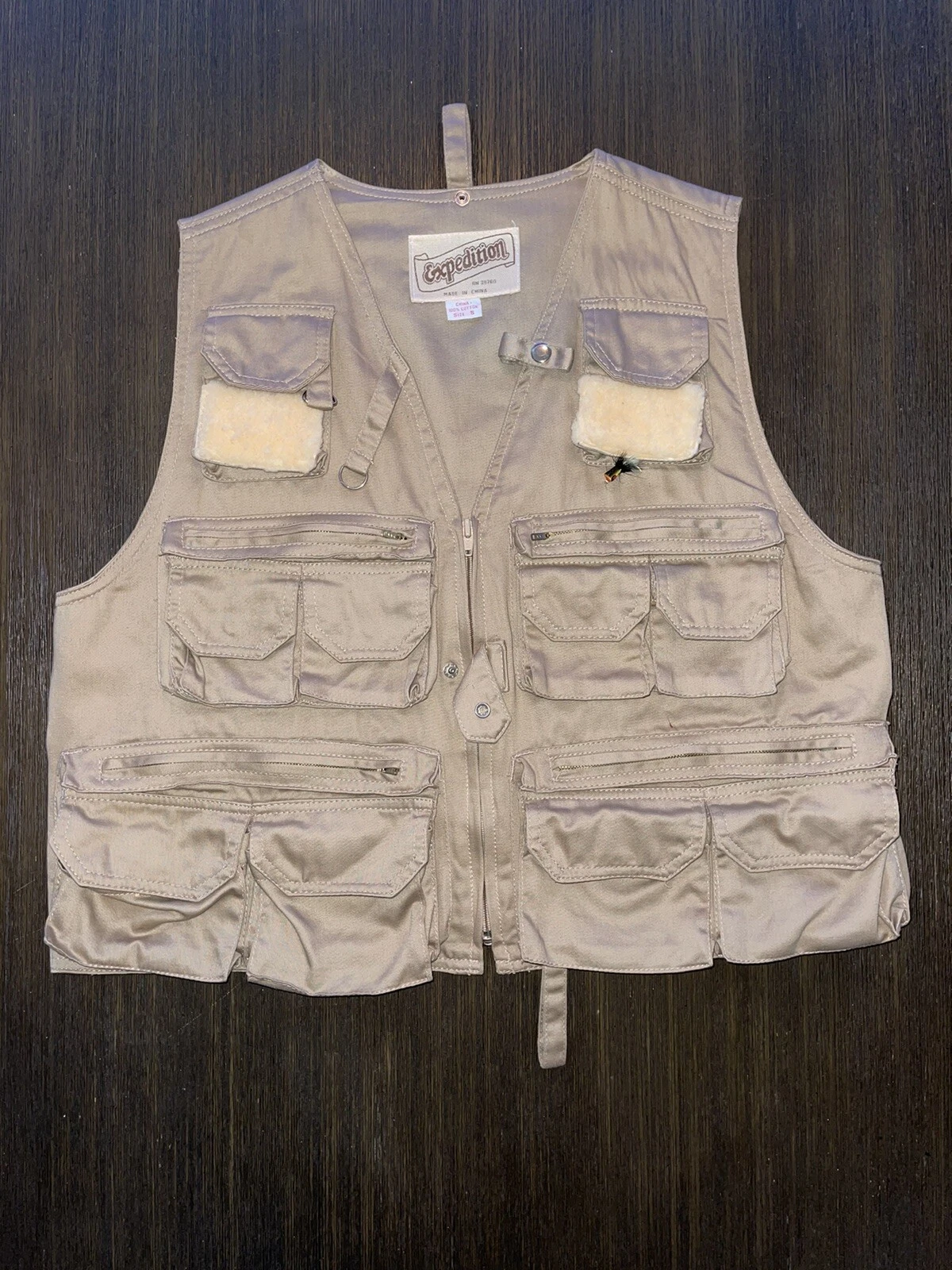 Vintage EXPEDITION Fly Fishing Vest Size Small Khaki *FREE FLY/LURE INCLUDED*
