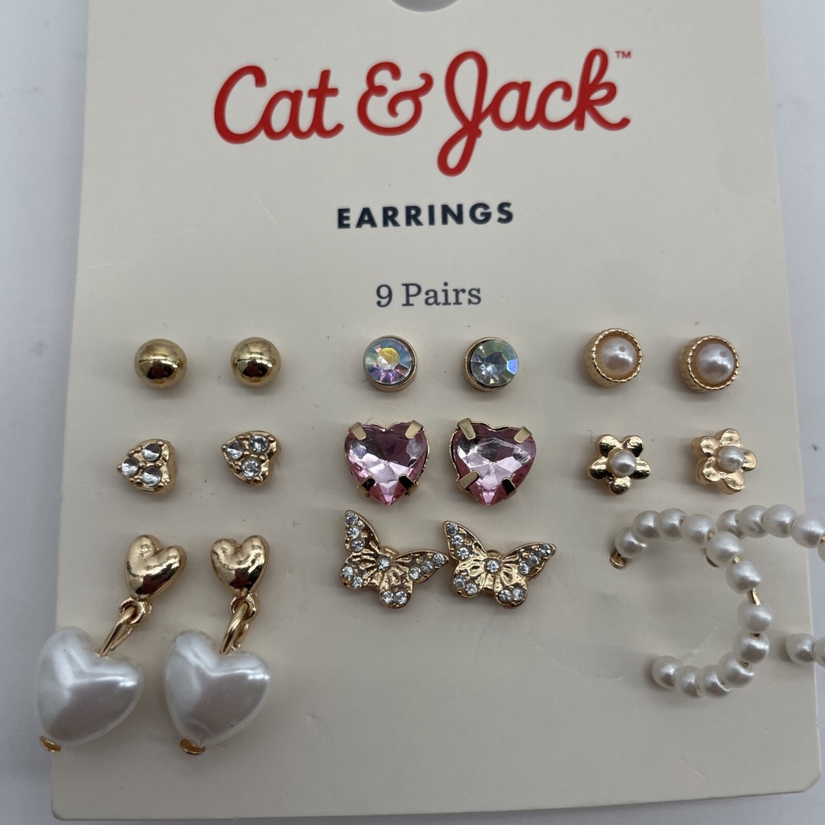 Cat Jack Girls Earrings Stud Nickel Free Butterfly Heart Pairs