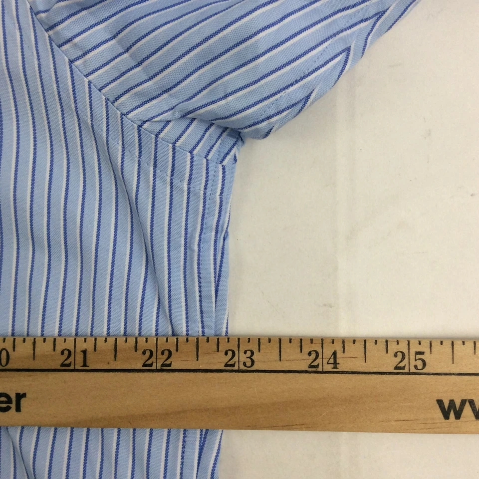 Land's End Shirt Men Size 16-35 Blue Striped Button Down Pinpoint Oxford - Image 4 of 4